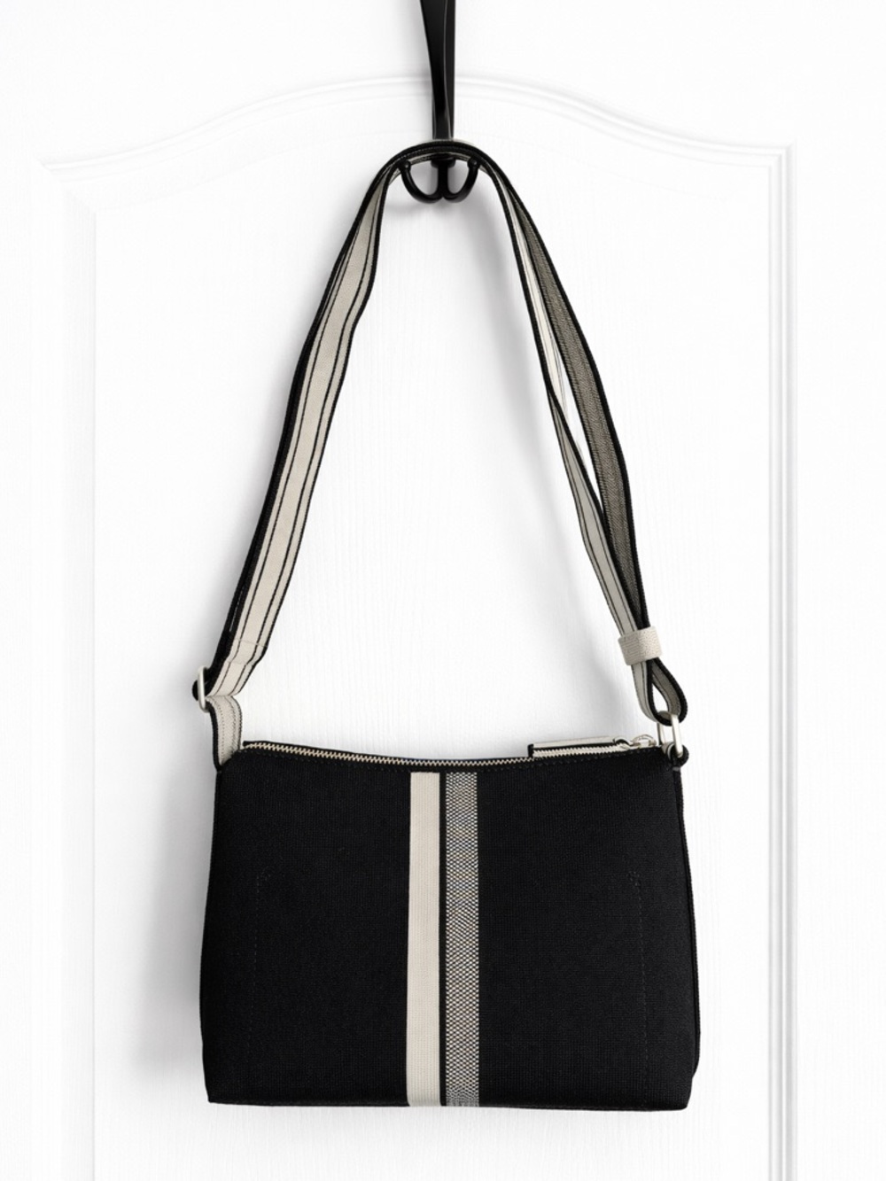 Rothy’s Casual Crossbody Black Ivory Stripe Adjustable Strap NWOT